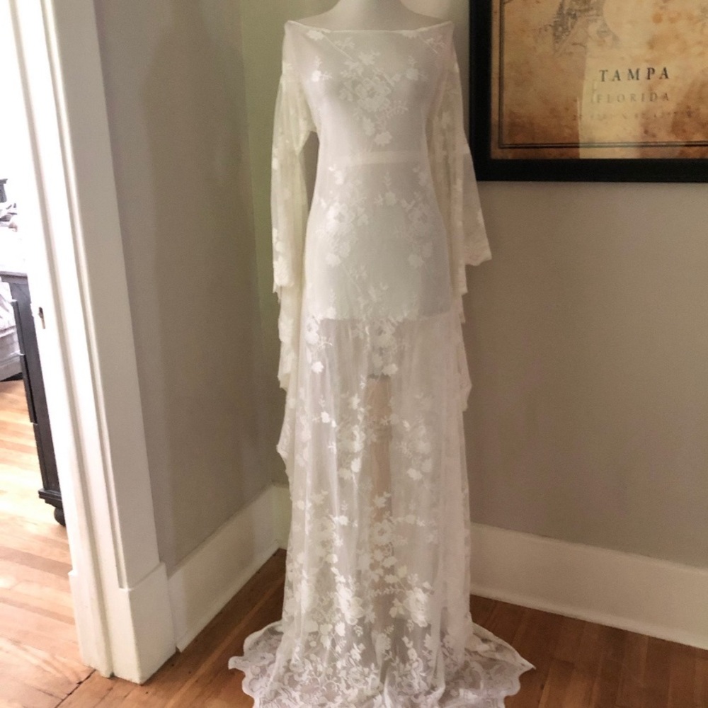Vintage lace wedding dress.